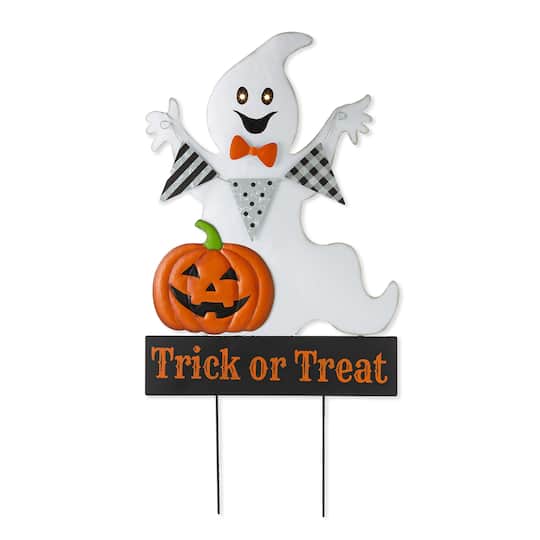 Glitzhome® 32" Lighted Metal Halloween Ghost Yard Stake with Timer